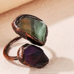 NWT COPPER AMETHYST AND GREEN FLUORITE RING